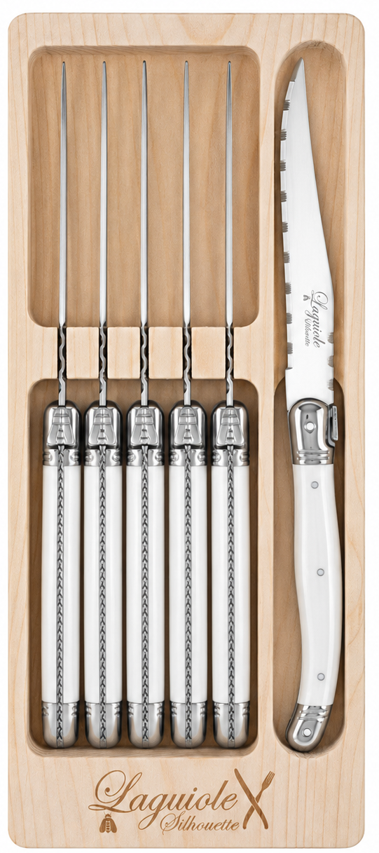 Laguiole Silhouette 6p Steak Knife Set Flat packed BLANC (White)