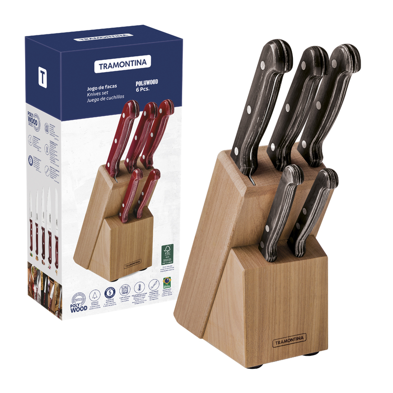21199983 POLYWOOD 6p Knife Block Set with Brown Handles - Image 3